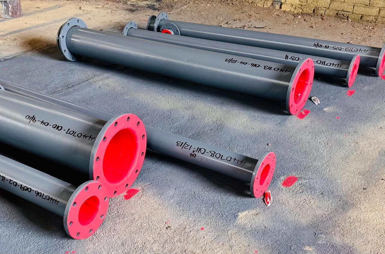 Rubber lined pipes in warehouse