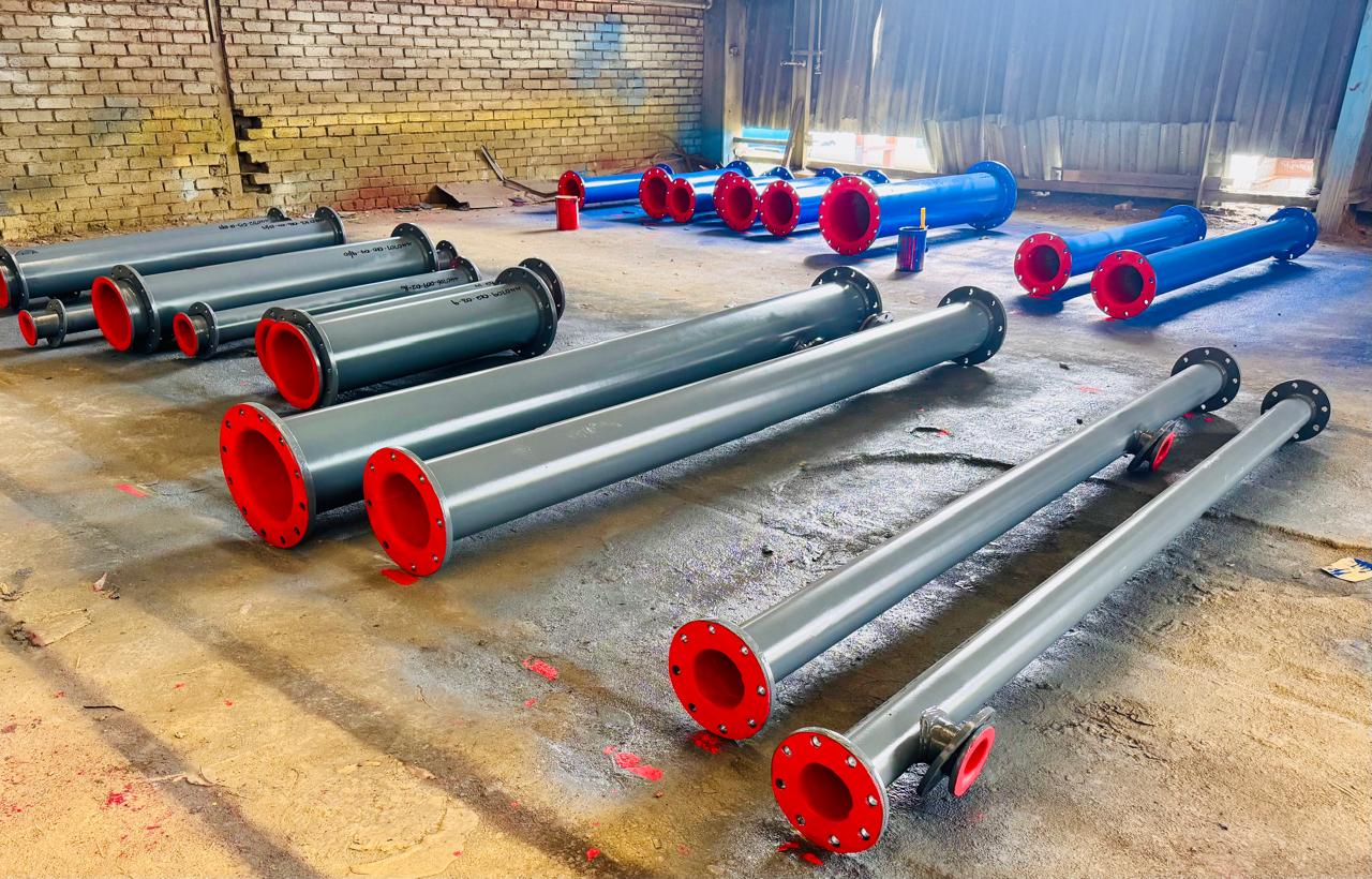 Interior red rubber lining of steel pipe for Mpumalanga mine