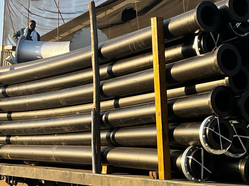 HDPE pipe sections prepared for copper mine installation