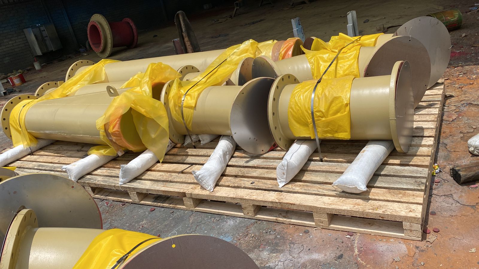 Set of red lined fittings ready for Mozambique shipment